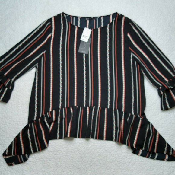 Gibsonlook Ruffle Sleeve Sharkbite Hem Blouse Size XL Black Ivory - Picture 1 of 7